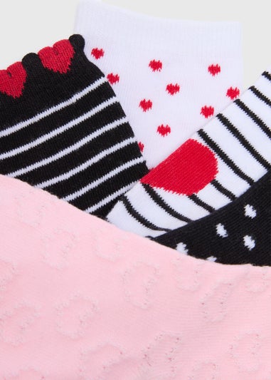 5 Pack Girls Multicolour Heart Ankle Socks (Younger 6-Older 6.5)