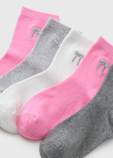 5 Pack Girls Pink Bow Ankle Socks (Younger 6-Older 6.5)
