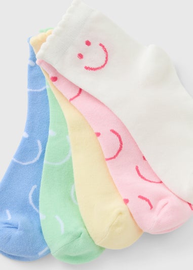 5 Pack Girls Multicolour Smile Socks (Younger 6-Older 6.5)