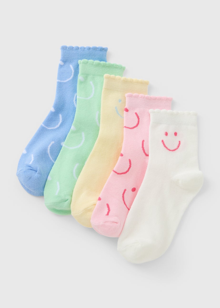 5 Pack Girls Multicolour Smile Socks (Younger 6-Older 6.5)