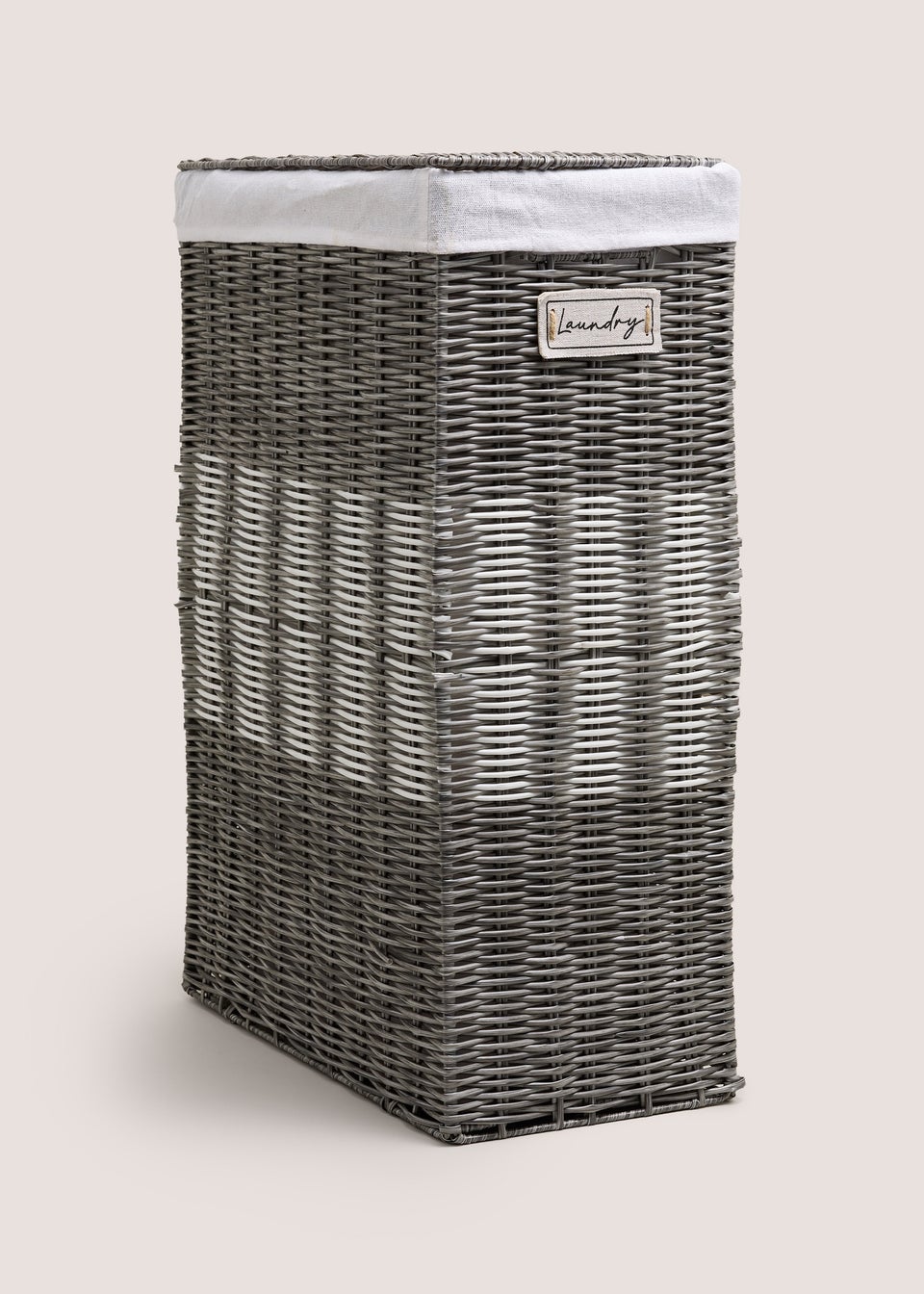 Grey Slim Wicker Laundry Basket