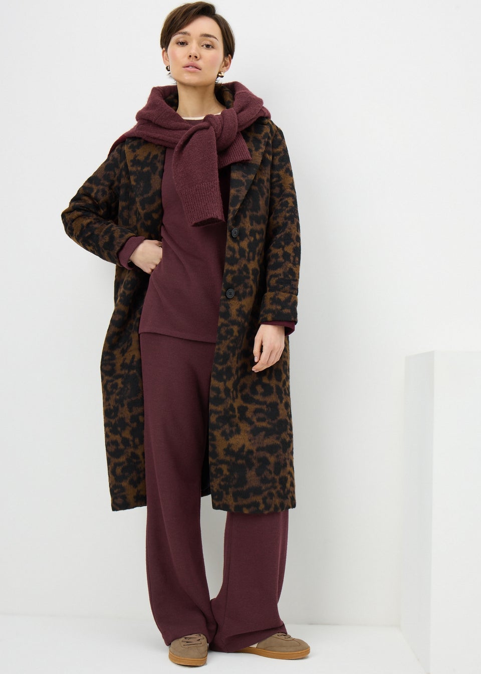 Burgundy Soft Touch Co Ord Wide Leg Trousers