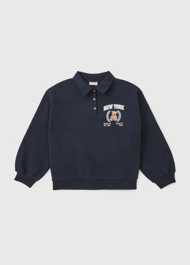 Girls Navy Bear Polo Sweatshirt (7-15yrs)