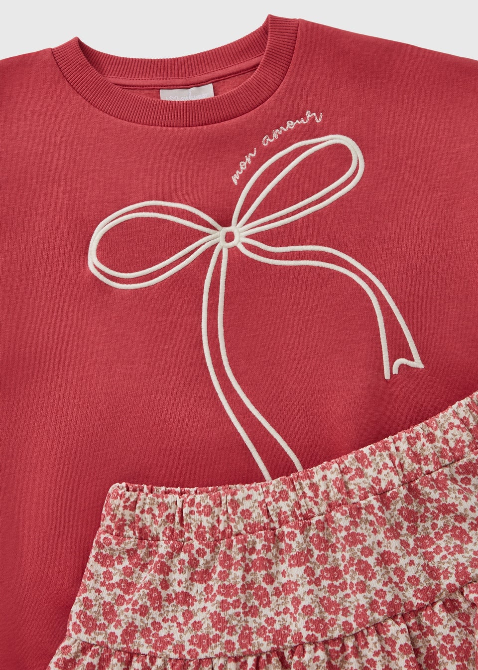 Girls Red Ditsy Bow Sweatshirt & Skirt Set (7-15yrs)