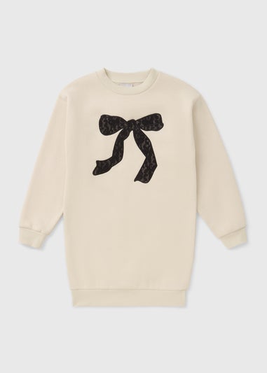 Girls Cream Bow Sweatshirt Dress (7-15yrs)