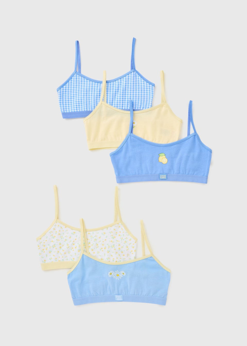 5 Pack Girls Blue Daisy Crop Tops (6-14yrs)