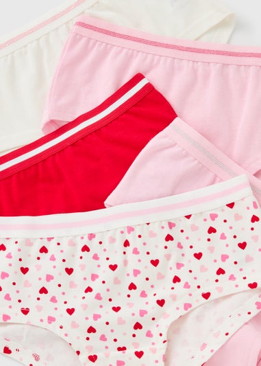 5 Pack Girls Pink Collegic Heart Hipsters (6-14yrs)