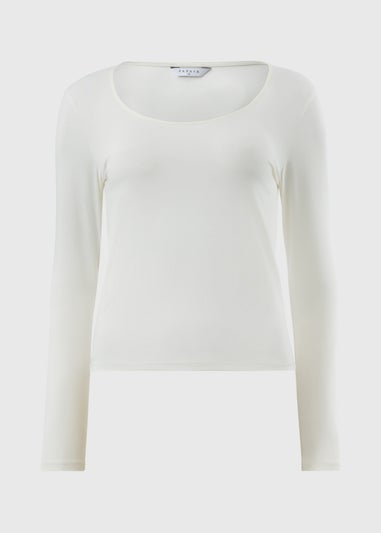 Cream Scoop Neck Long Sleeve Top