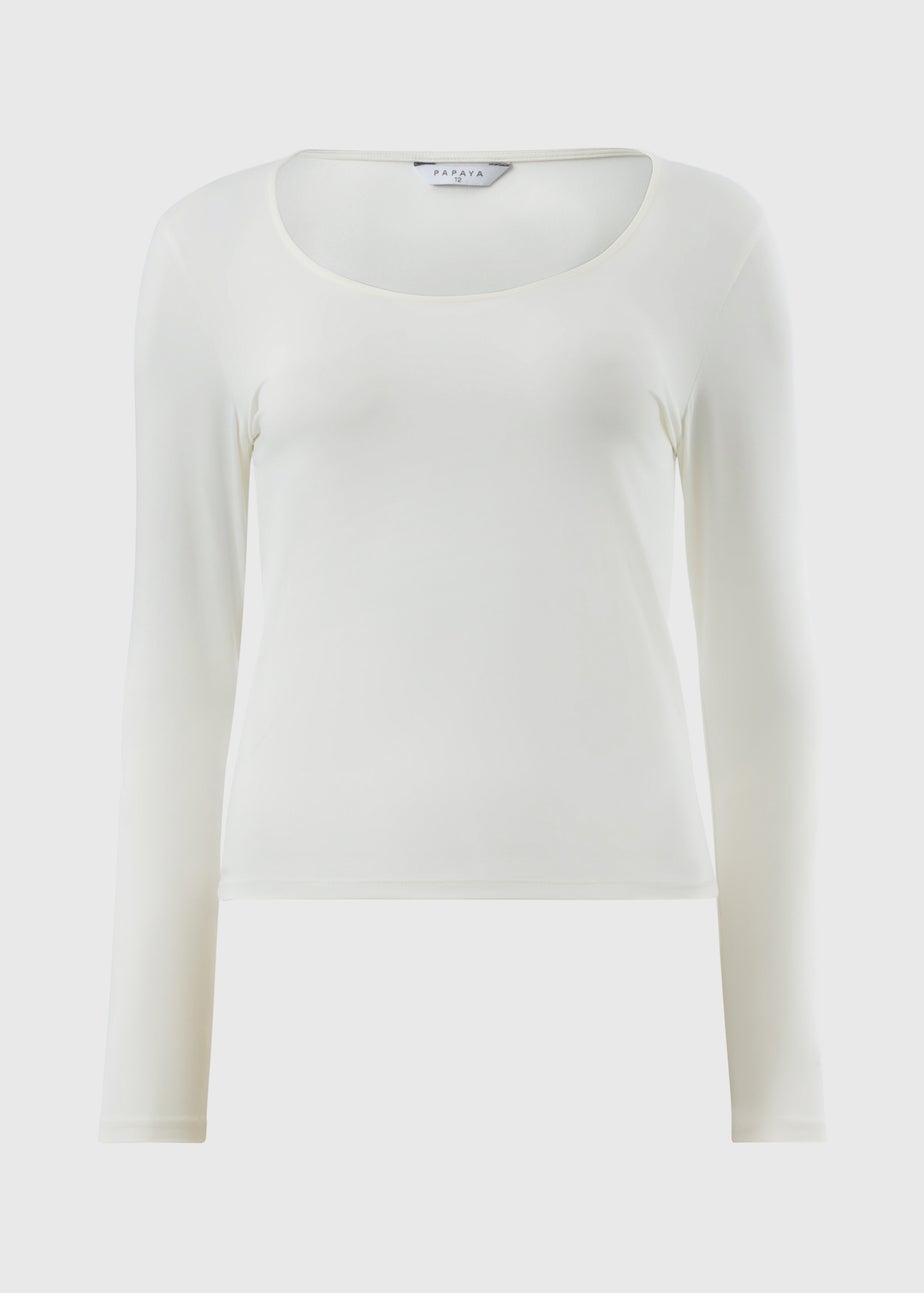Cream Scoop Neck Long Sleeve Top
