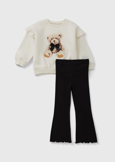 Girls Cream Teddy Sweatshirt & Flares Set