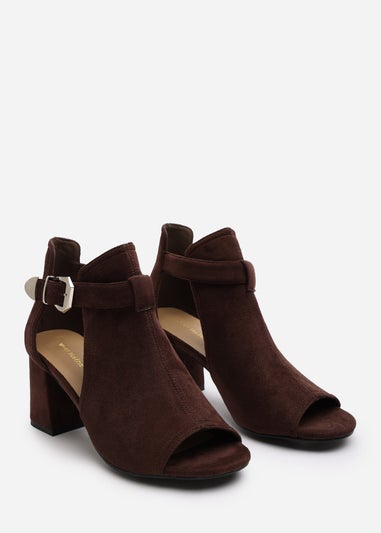Where's That From Lisa Dark Brown Suede Block Heel Sandals