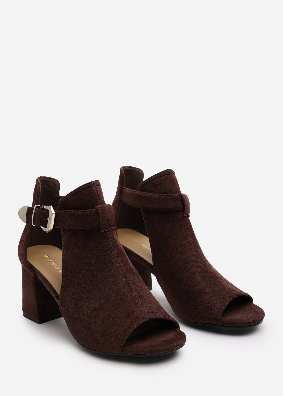 Where's That From Lisa Dark Brown Suede Block Heel Sandals