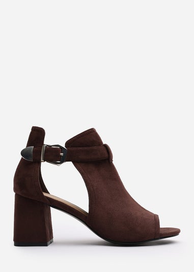 Where's That From Lisa Dark Brown Suede Block Heel Sandals