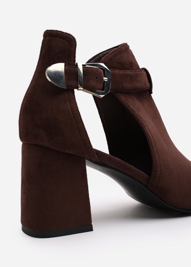 Where's That From Lisa Dark Brown Suede Block Heel Sandals