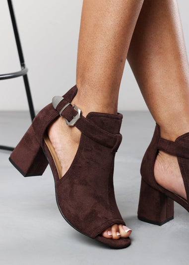 Where's That From Lisa Dark Brown Suede Block Heel Sandals
