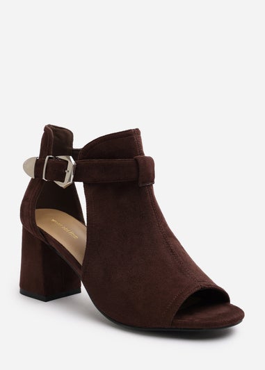 Where's That From Lisa Dark Brown Suede Block Heel Sandals