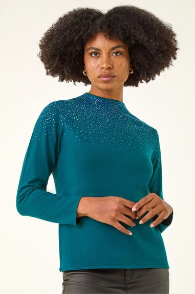 Roman Dark Green Diamante Long Sleeve Jumper