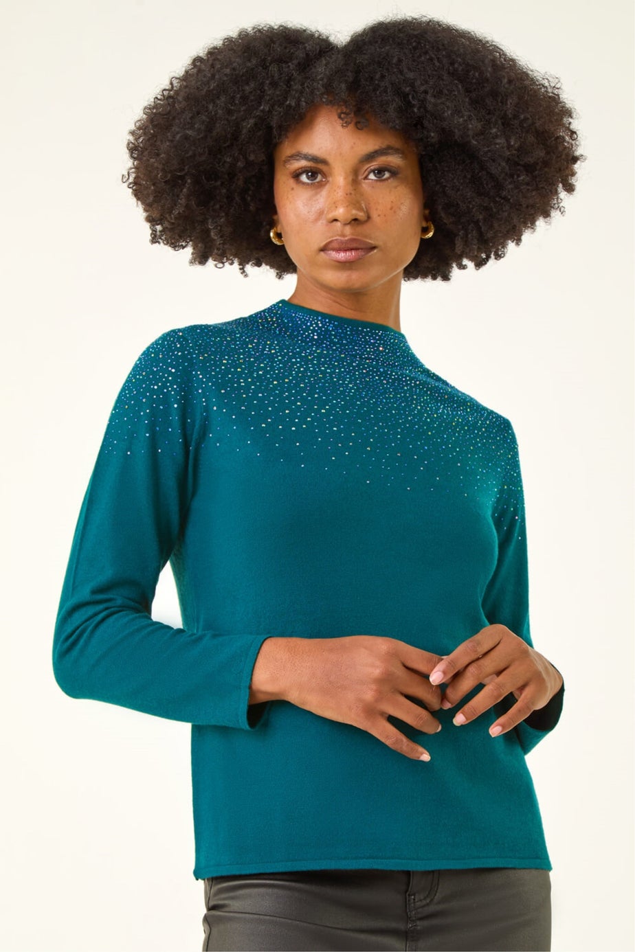 Roman Dark Green Diamante Long Sleeve Jumper