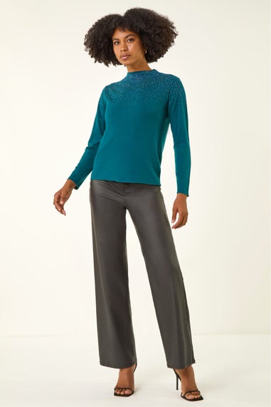 Roman Dark Green Diamante Long Sleeve Jumper