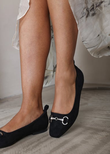 Where's That From Kira Black Suede Flat Pumps