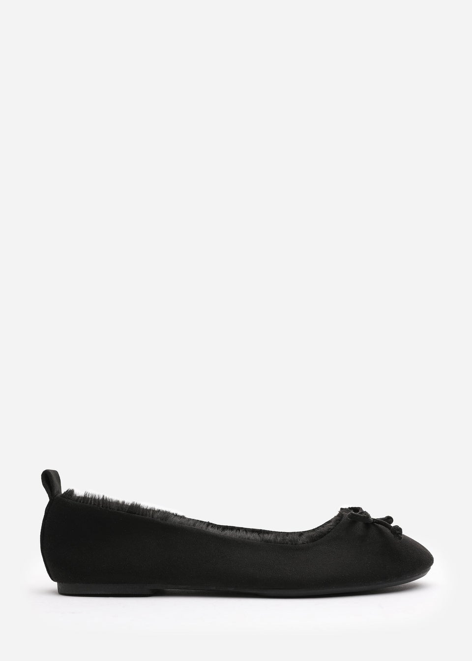 Wheres That From Cassia Black Suede Faux Fur Fluffy Slippers