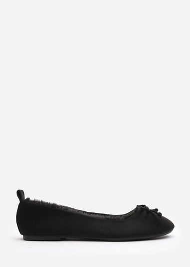 Wheres That From Cassia Black Suede Faux Fur Fluffy Slippers