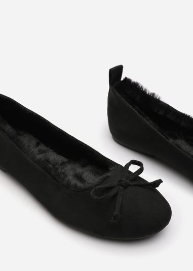 Wheres That From Cassia Black Suede Faux Fur Fluffy Slippers