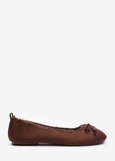 Wheres That From Cassia Brown Suede Faux Fur Fluffy Slippers