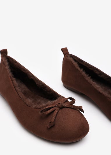 Wheres That From Cassia Brown Suede Faux Fur Fluffy Slippers