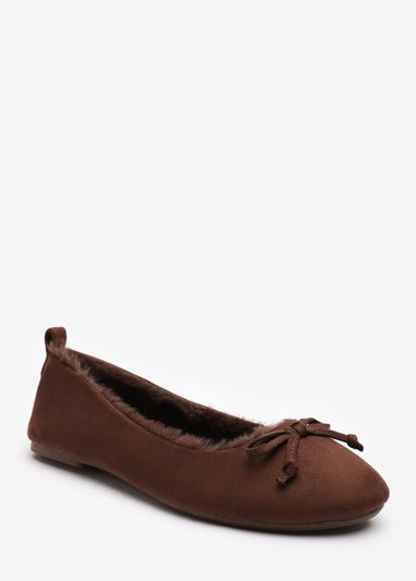 Wheres That From Cassia Brown Suede Faux Fur Fluffy Slippers