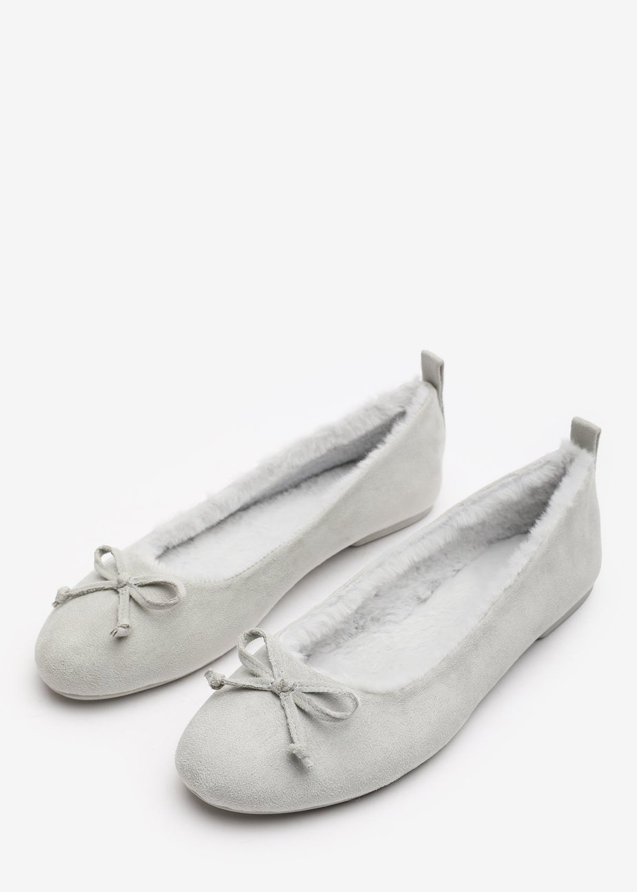 Wheres That From Cassia Grey Suede Faux Fur Fluffy Slippers