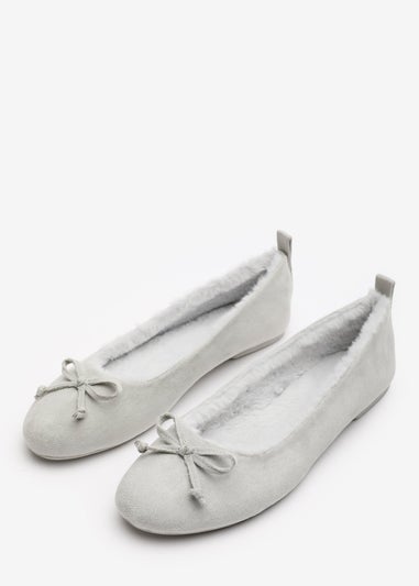 Wheres That From Cassia Grey Suede Faux Fur Fluffy Slippers
