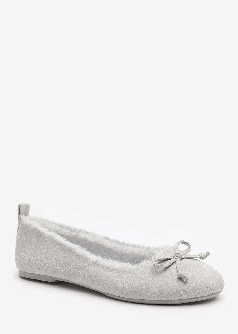 Wheres That From Cassia Grey Suede Faux Fur Fluffy Slippers
