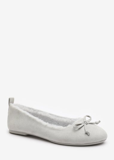 Wheres That From Cassia Grey Suede Faux Fur Fluffy Slippers
