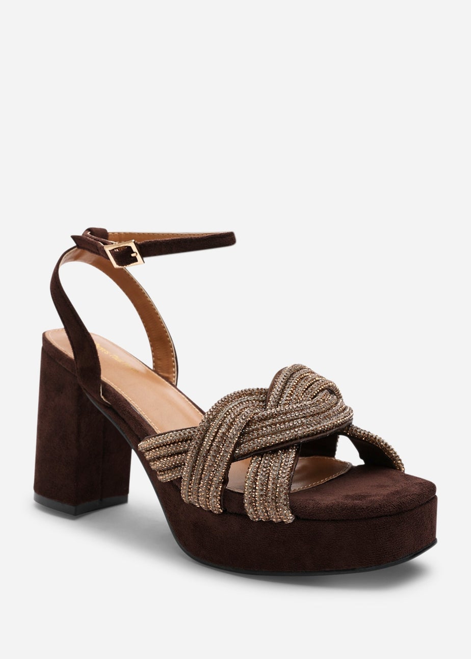 Wheres That From Karen Wide-Fit Brown Suede Platform Block Heels