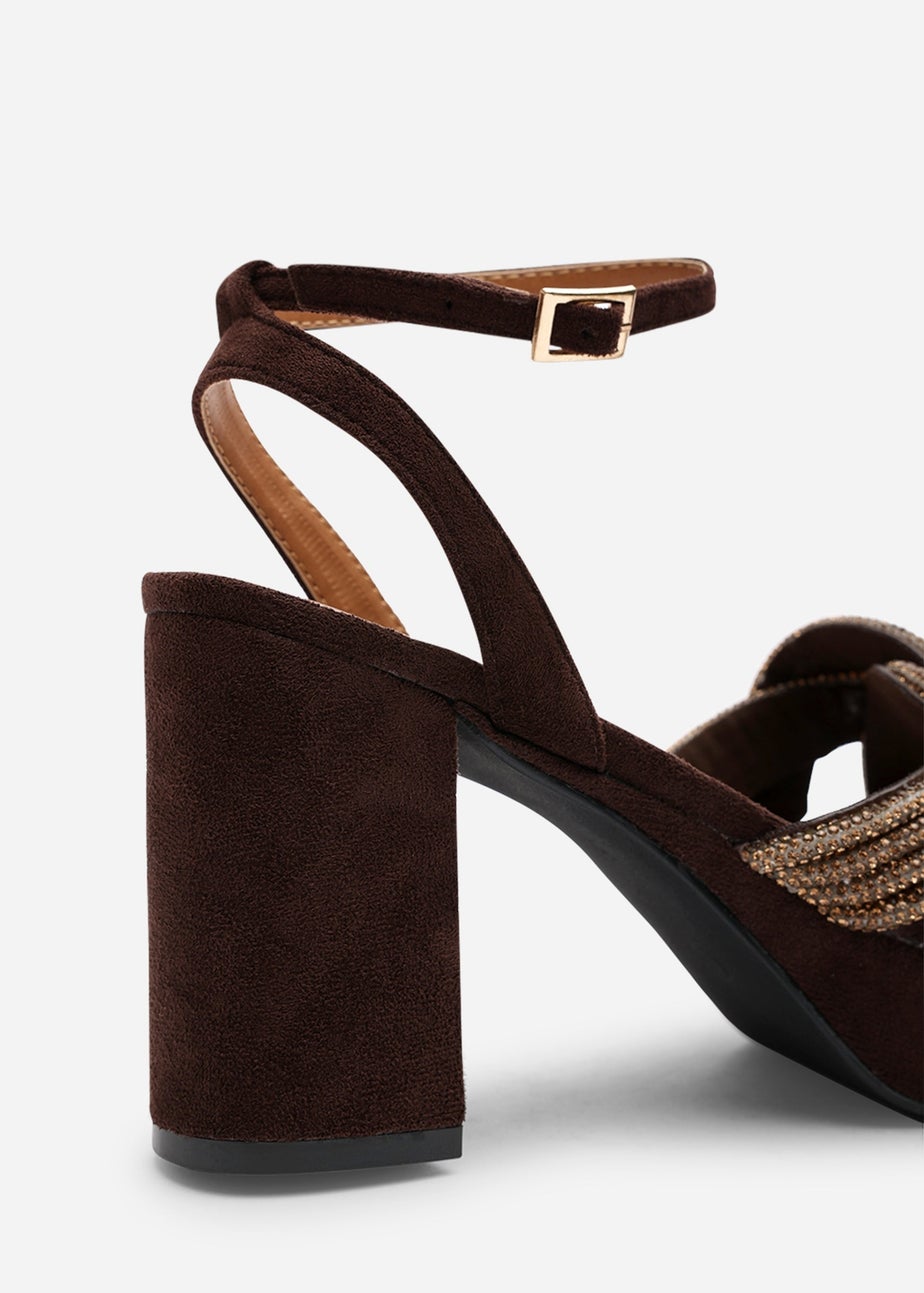 Wheres That From Karen Wide-Fit Brown Suede Platform Block Heels