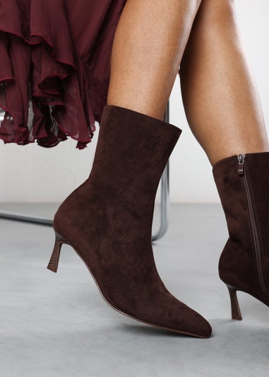Where's That From Nyla Dark Brown PU Ankle Heeled Boots