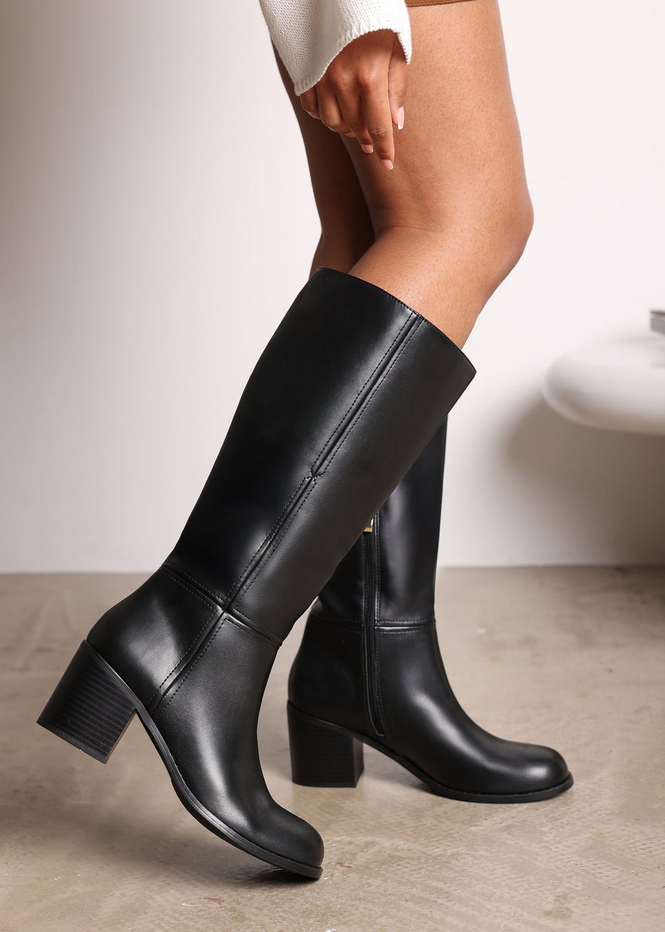 Where's That From Matilda Black PU Knee High Boots