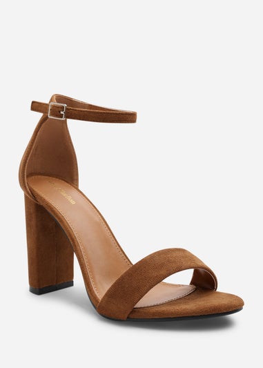 Where's That From Skye Cognac Suede Strappy Block Heels