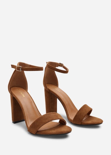 Where's That From Skye Cognac Suede Strappy Block Heels