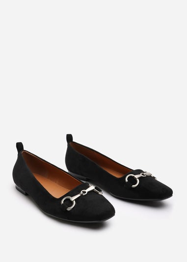Where's That From Wide Fit Kira Black Suede Flat Pumps