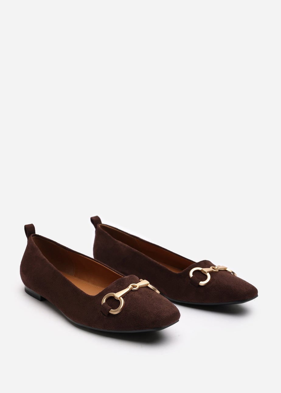 Where's That From Wide Fit Kira Brown Suede Flat Pumps