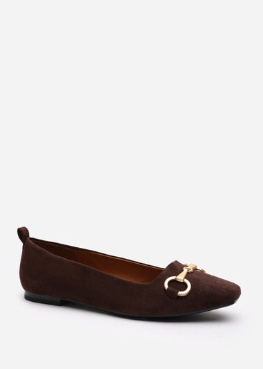 Where's That From Wide Fit Kira Brown Suede Flat Pumps