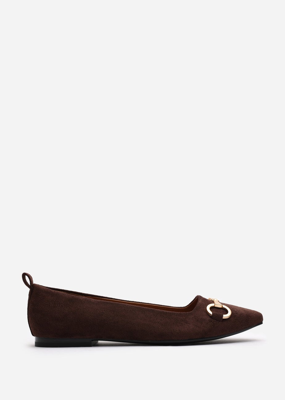 Where's That From Wide Fit Kira Brown Suede Flat Pumps