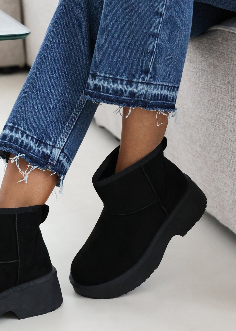 Where's That From Darcy Black PU Platform Ankle Boots