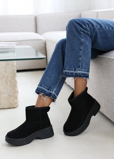 Where's That From Darcy Black PU Platform Ankle Boots