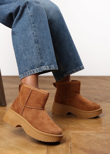 Where's That From Darcy Chestnut PU Platform Ankle Boots