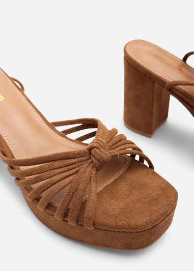 Wheres That From Bronte Wide Fit Cognac Suede Platform Sandals