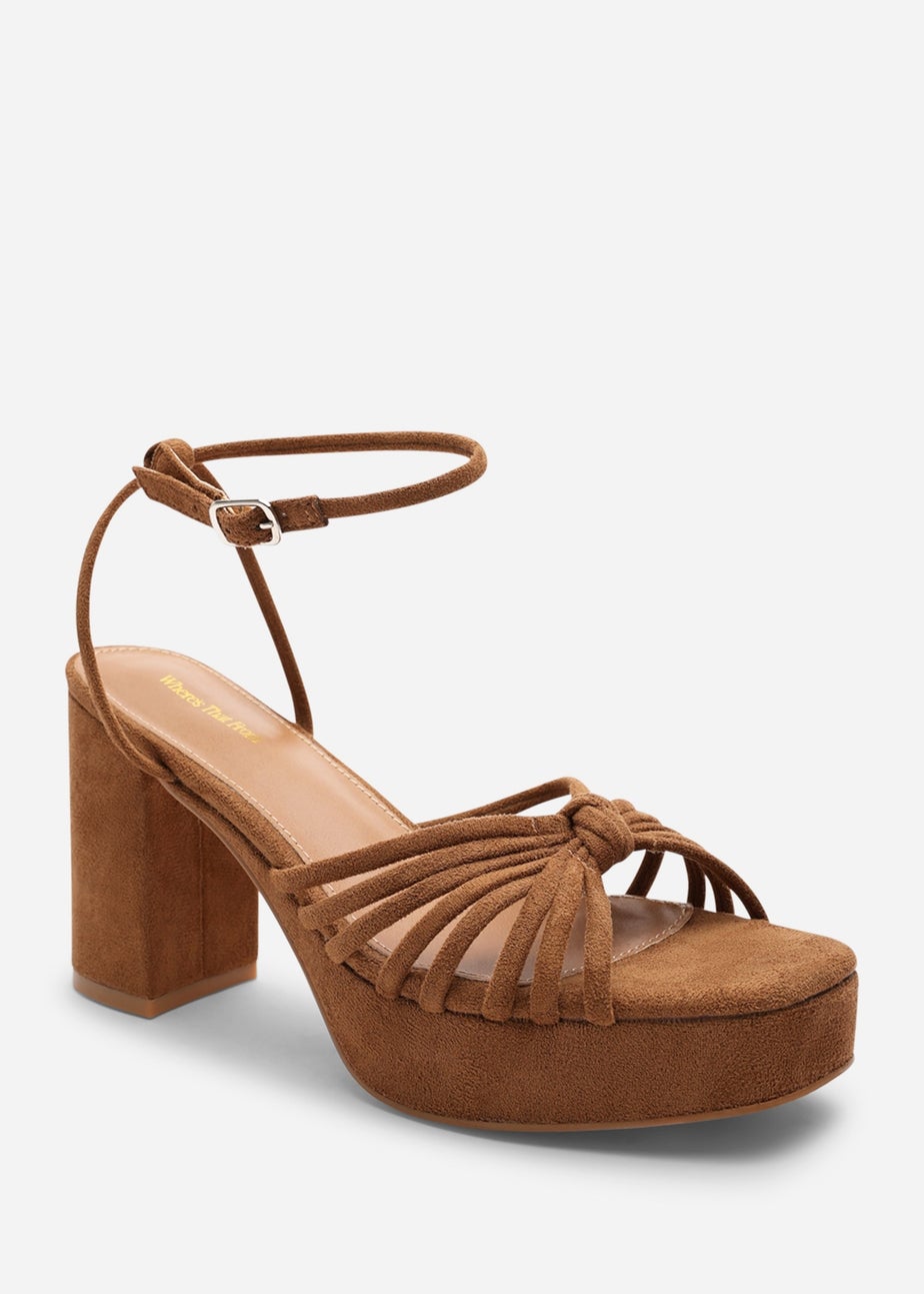 Wheres That From Bronte Wide Fit Cognac Suede Platform Sandals