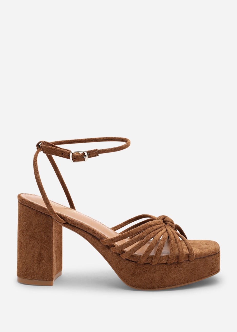 Wheres That From Bronte Wide Fit Cognac Suede Platform Sandals